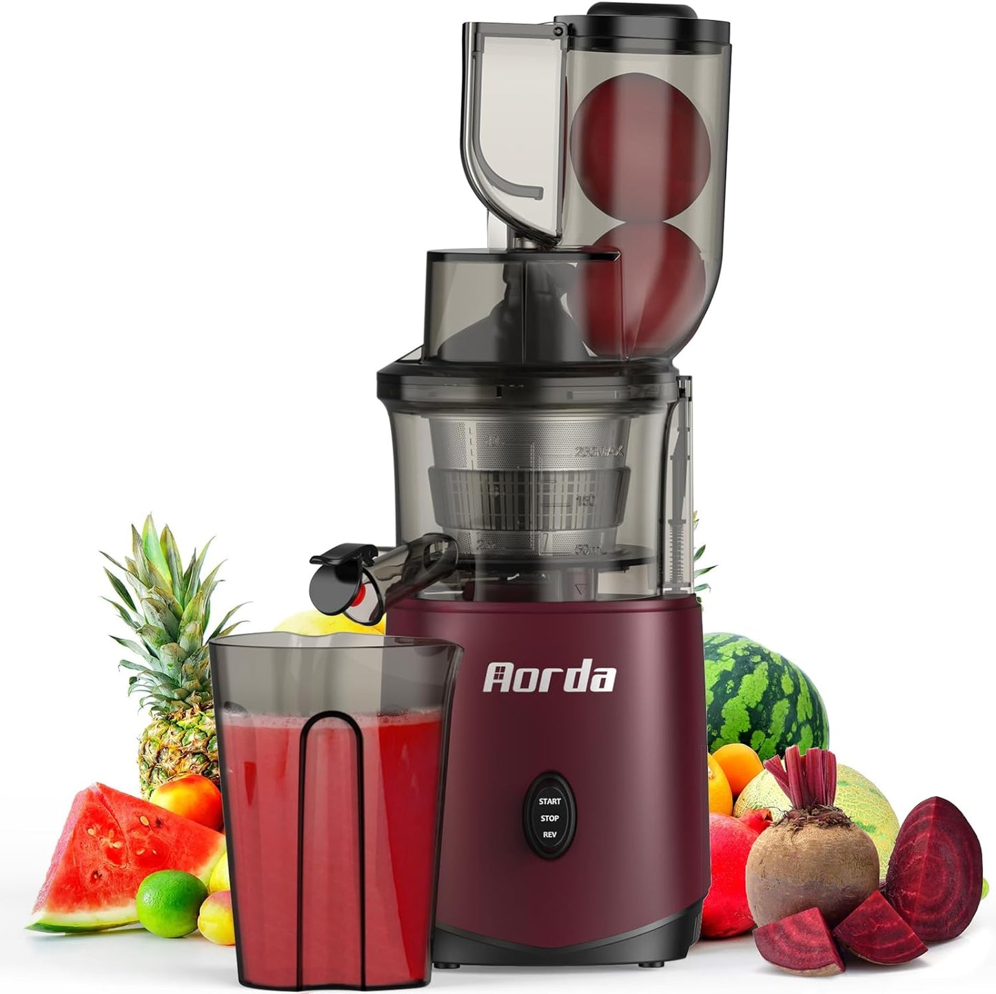 Masticating Cold Press Juicer Machines: 200W Pure Slow Juicer With Quiet Motor For Vegetable And Fruit Easy To Clean, Red